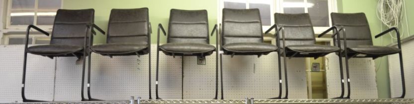 Six metal framed leather office style arm chairs