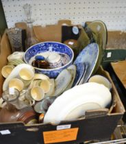 A box of mixed china and glass wares etc