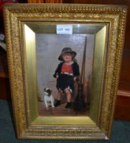 "The crossing sweeper" by A G Goldie an oil on canvas glazed in gilt frame