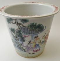 A Chinese porcelain planter, of tapering form, painted in the round with figures in landscape in the