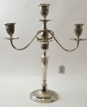 A Regency design silver plated two branch candelabra, 45cm high