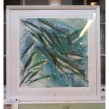 A signed limited edition print of a school of mackerel 49/50 - 93 cm square