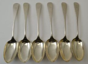 A set of six Victorian silver soup / table spoons, Glasgow 1882, monogrammed, combined weight: 418g