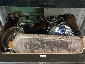 A box of silver plated dining tablewares