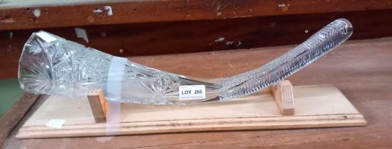 A Crystal Russian drinking horn on stand