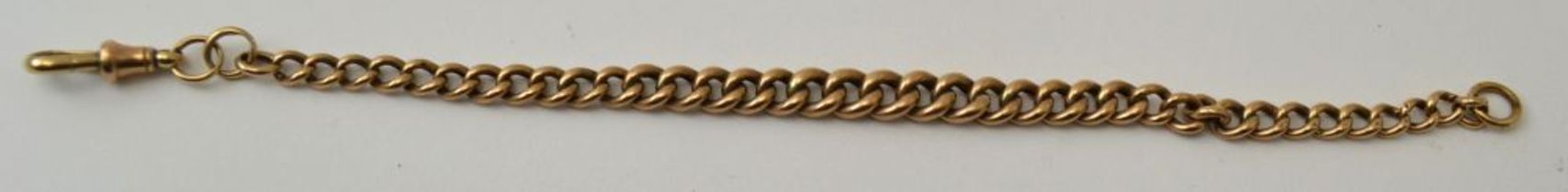 A graduated link 9ct gold bracelet, adapted from a watch chain, with watch clip as the catch, total