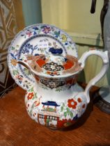 Two fine examples of 19th century 'Ironstone' pottery - a lidded jug & a plate