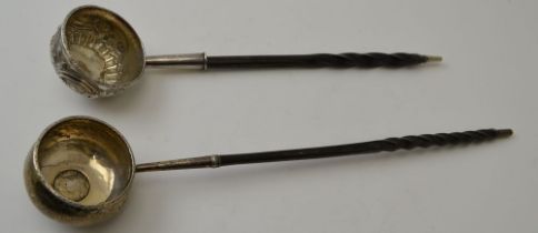 An 18th century silver punch ladle inset with George II sixpence 1758, together with an 18th century