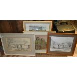 Tom Manson two watercolour studies - Lindisfarne & Tynemouth together with two