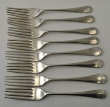 Frank Cobb and Co Ltd, a set of six Hanovarian design silver dinner forks, Sheffield 1944, combined