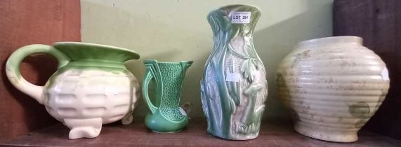 Two vintage china vases with two similar jugs to include Sylvac and Trentham