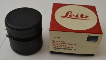A "Leitz" Summicron R 1.2/50 3296852 lens, in pouch and with original box