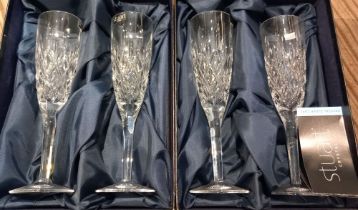 Stuart Crystal - two boxed pairs of champagne flutes