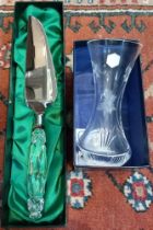 Stuart Crystal rose glass container boxed plus Galway Irish Crystal cake knife boxed