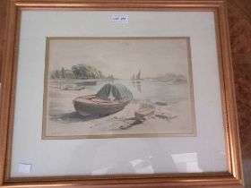 A 19th century hand coloured lithograph of a Thames scene glazed and framed