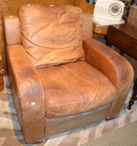 A modern brown leather club style reclining chair