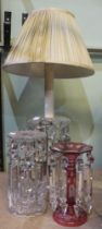 Two vintage table lusters and a luster table lamp with shade