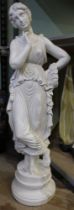 Painted plaster figure of a 'classical maiden' on plinth base 63cm high