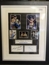 Framed photographic display boxing legends, signed by ex World Champions, Ricky Hatton & Joe Galzagh