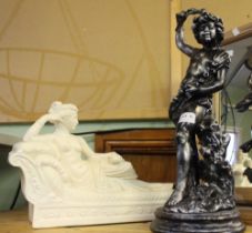 Plaster figure of a reclining 'classical maiden' and a painted plaster standing male youth