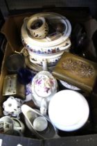 A box containing a selection of domestic chinaware