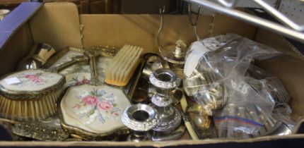 A selection of domestic silver plate and a floral dressing table set