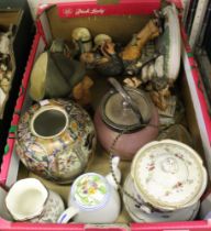 A box with 'capo di monti' style figures and other china & glass