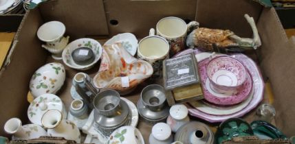 A box of mixed domestic china and glass