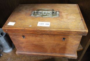 A small wooden possibly cash box with brass handle