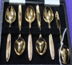 Boxed set of six Melrose gold plated tea-spoons, c.1980, published in 1788