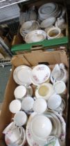 Two boxes containing a large collection of china ware, teasets, etc