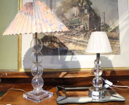 Two glass ball table lamps in the manner of 'Porta Romana' one by Laura Ashley