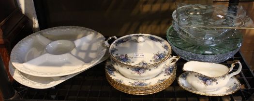 Royal Albert 'moonlight rose' tablewares two Xmas party platters and some glassware