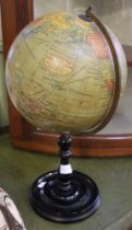 Circa 1900 Geographica ten inch terrestrial globe on turned ebonised stand