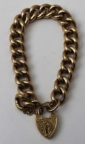 A 9ct old chain bracelet, decorative links, with padlock clasp and safety chain, 25g
