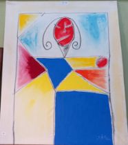 A modern abstract painting of a woman on canvas indistinctly signed