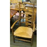 Late 19th century ladder back rush seated armchair
