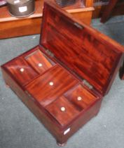 19th century mahogany tea caddy with five interior lidded compartments