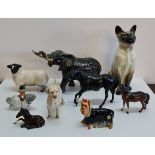 Nine Animal figures to include Beswick elephant horses dogs etc.