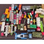 A collection of Corgi and Matchbox diecast cars trucks and military vehicles.
