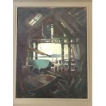 Arthur Bell Foster RBSA., FRSA. signed, oil on canvas depicting boat workshop, in First Spring