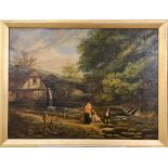 A oil on canvas river and cottage scene framed and glazed. 60 cm 44 cm.