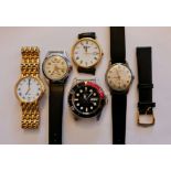 A collection of 5 wrist watches, to include the names Raymond Weil, Cyma, Alsta and Gianni