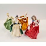 Four Royal Doulton figures Kirsty, Autumn Breezes, Elegance, and Fair Lady.