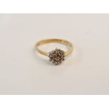 A hallmarked 9ct yellow gold diamond accents cluster ring, ring size J 1/2