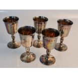 Five hallmarked silver goblets, approx. height 14cms, approx. total weight 840gms