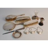 A collection of silverware some hallmarked, to include a dressing table set of a hand mirror,