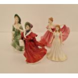 Four Royal Doulton figures The Skater, Elaine, Annette, and Pearl.