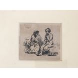 Later reprint of a Rembrandt etching, titled ‘Vertumnus and Pomona’, etching