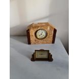 A cream marble mantle clock together with a Art Deco style eight day clock.